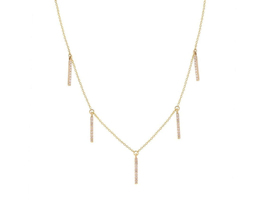 14k Gold 5 Bar Necklace with Pave Diamonds
