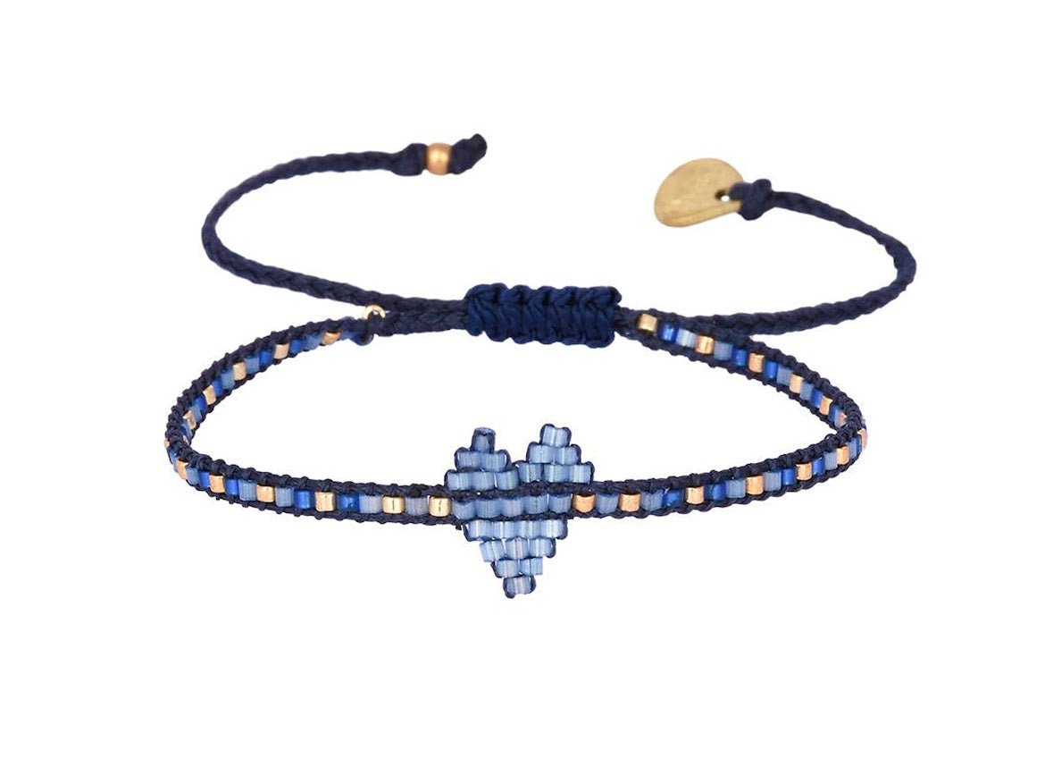 Blue Beaded Heart Bracelet