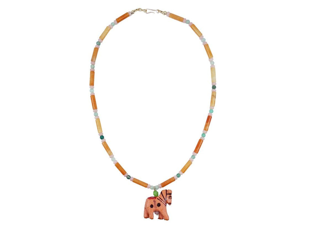 Aventurine and Opal Necklace with Pink Horse Charm