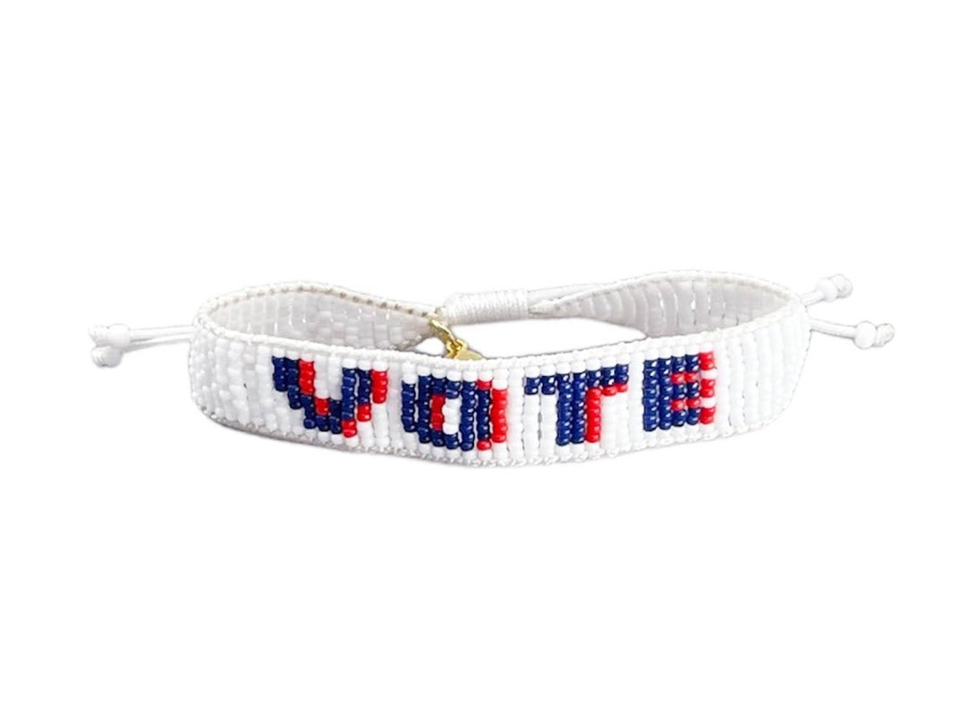 Navy, White, and Red Beaded VOTE Bracelet