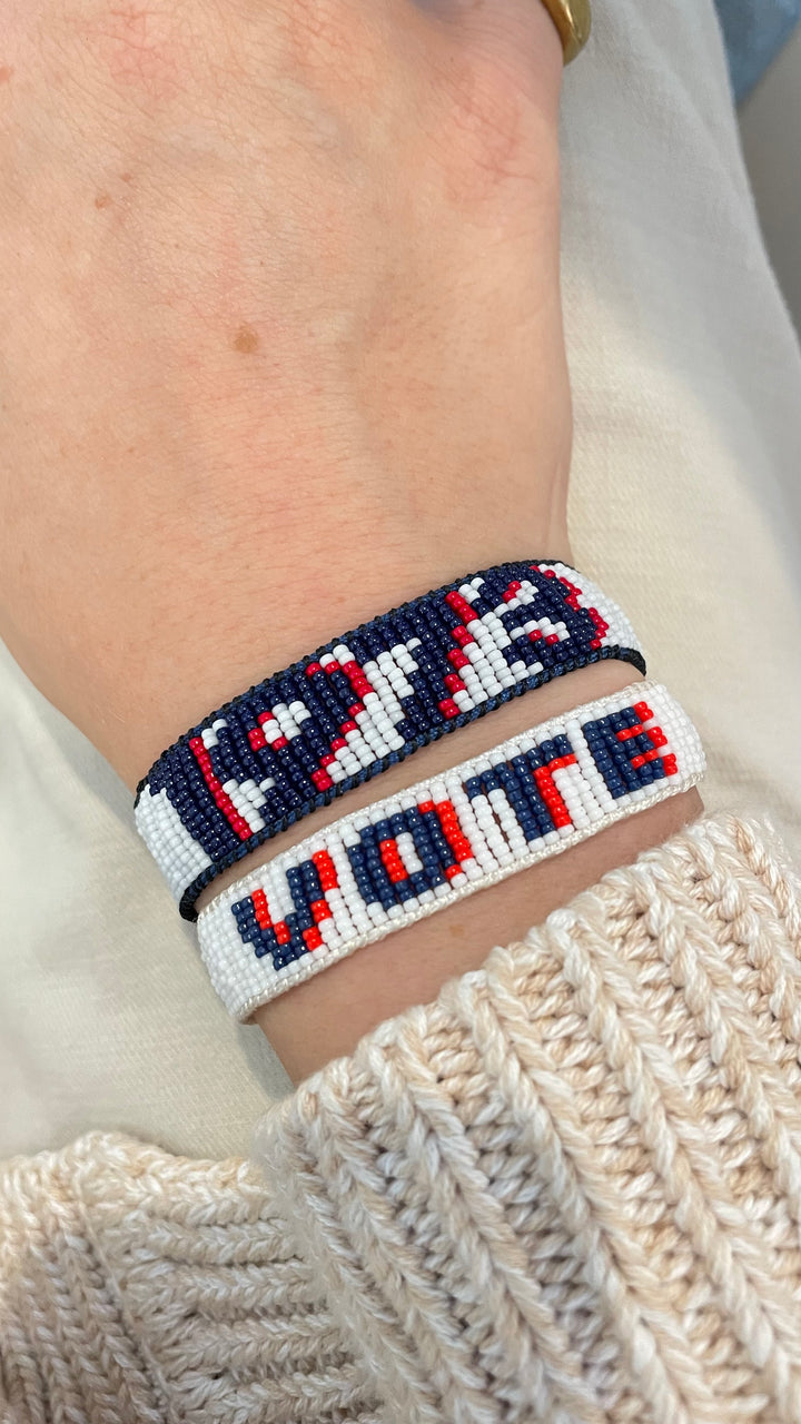 Navy, White, and Red Beaded VOTE Bracelet