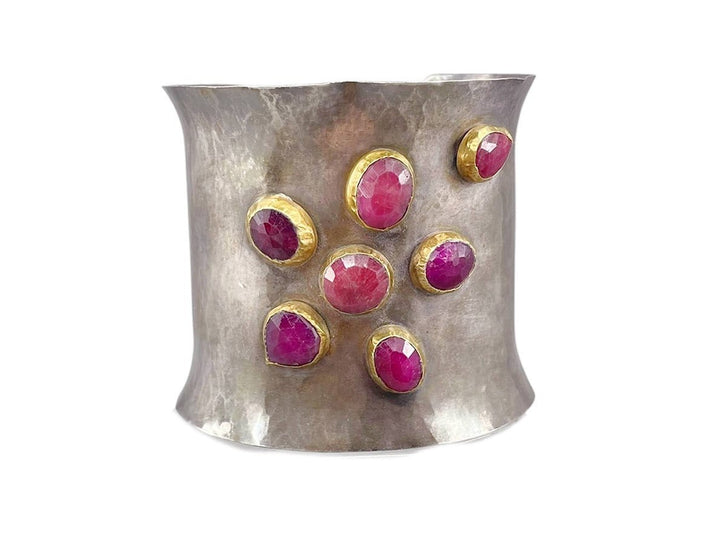 Vintage Oxidized Silver Cuff with Rubies