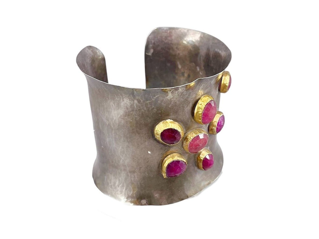 Vintage Oxidized Silver Cuff with Rubies