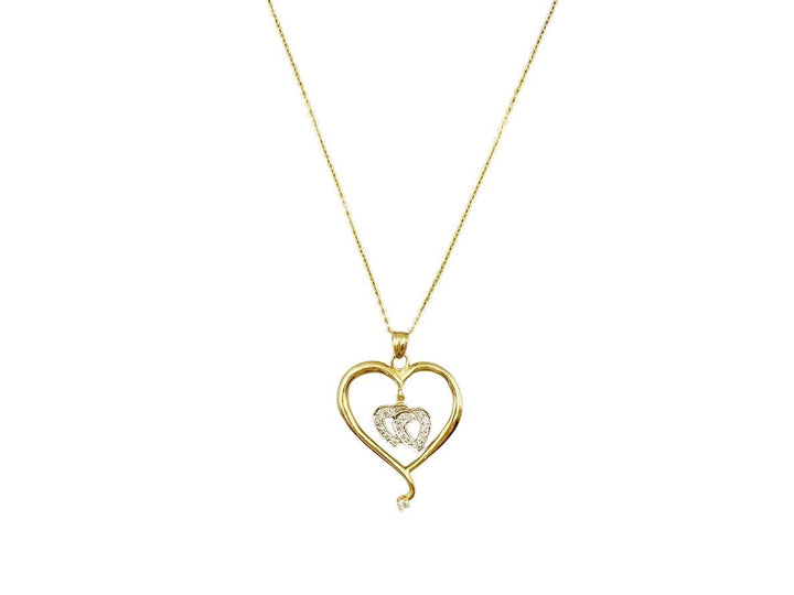 14k 1940s Triple Heart Necklace with Diamonds