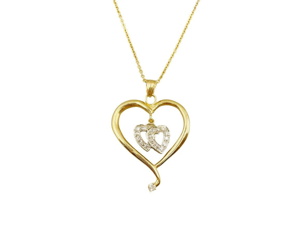 14k 1940s Triple Heart Necklace with Diamonds