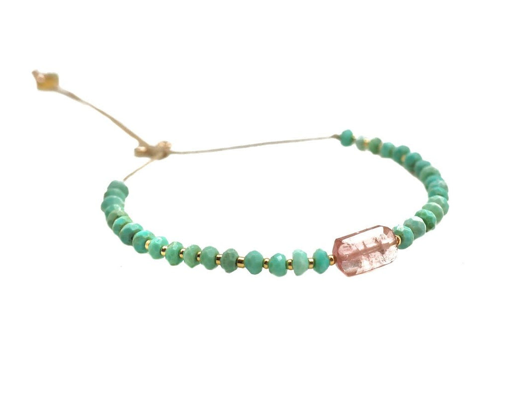 Green Turquoise and Pink Tourmaline Bracelet