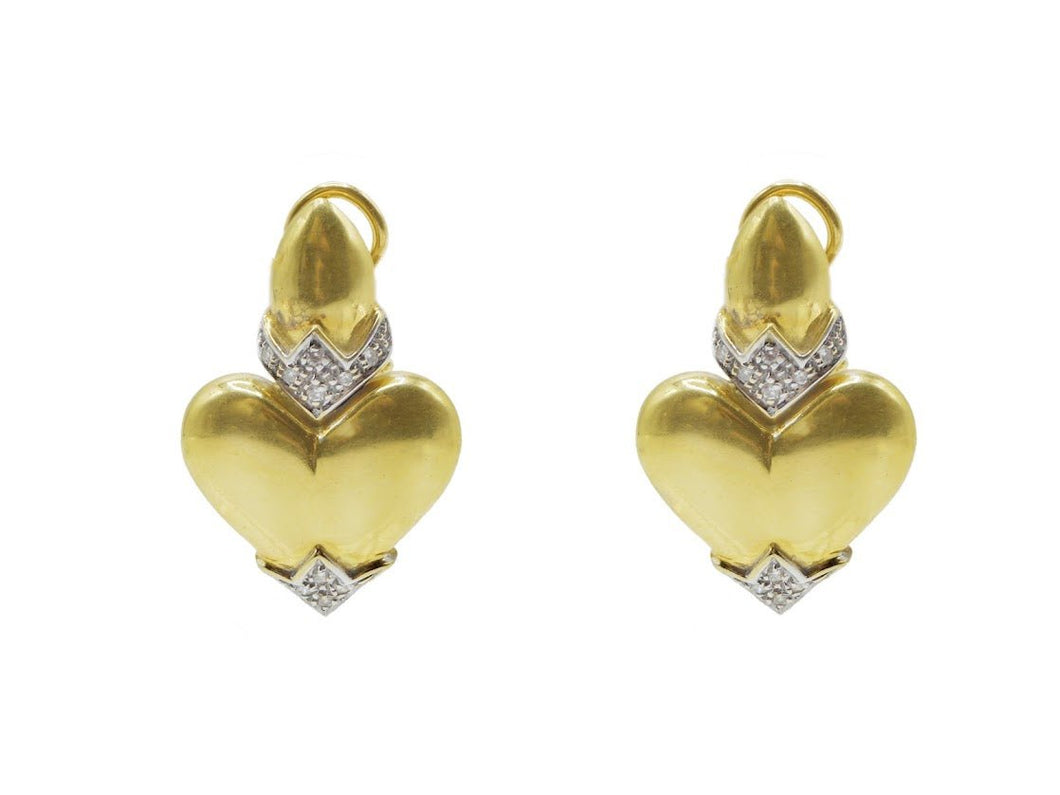 14k Gold 1980s Heart and Diamond Drop Earrings