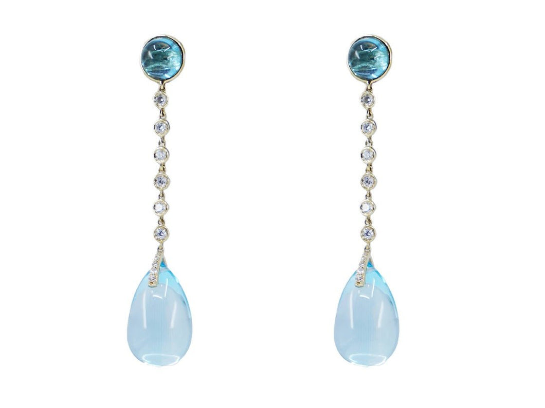 18k Blue Topaz Drop Earrings with Diamonds