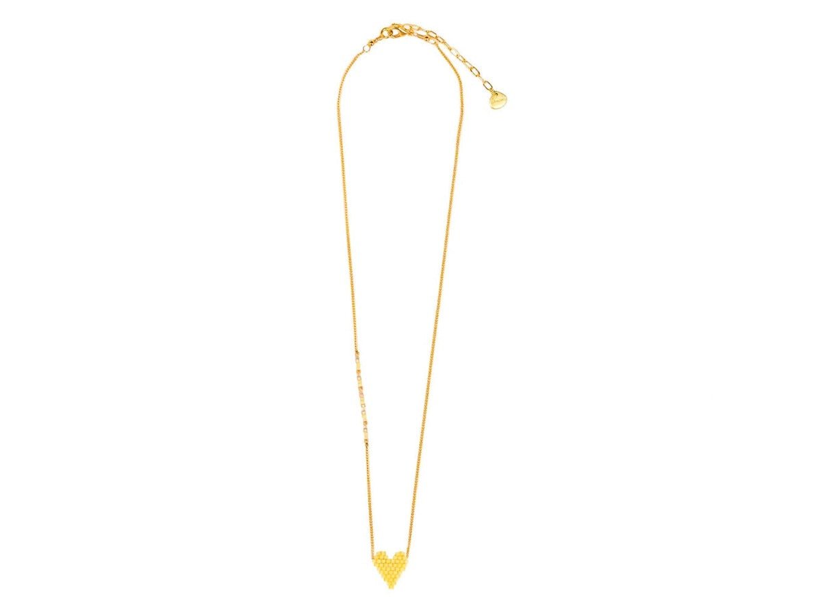 Yellow Beaded Heart Necklace