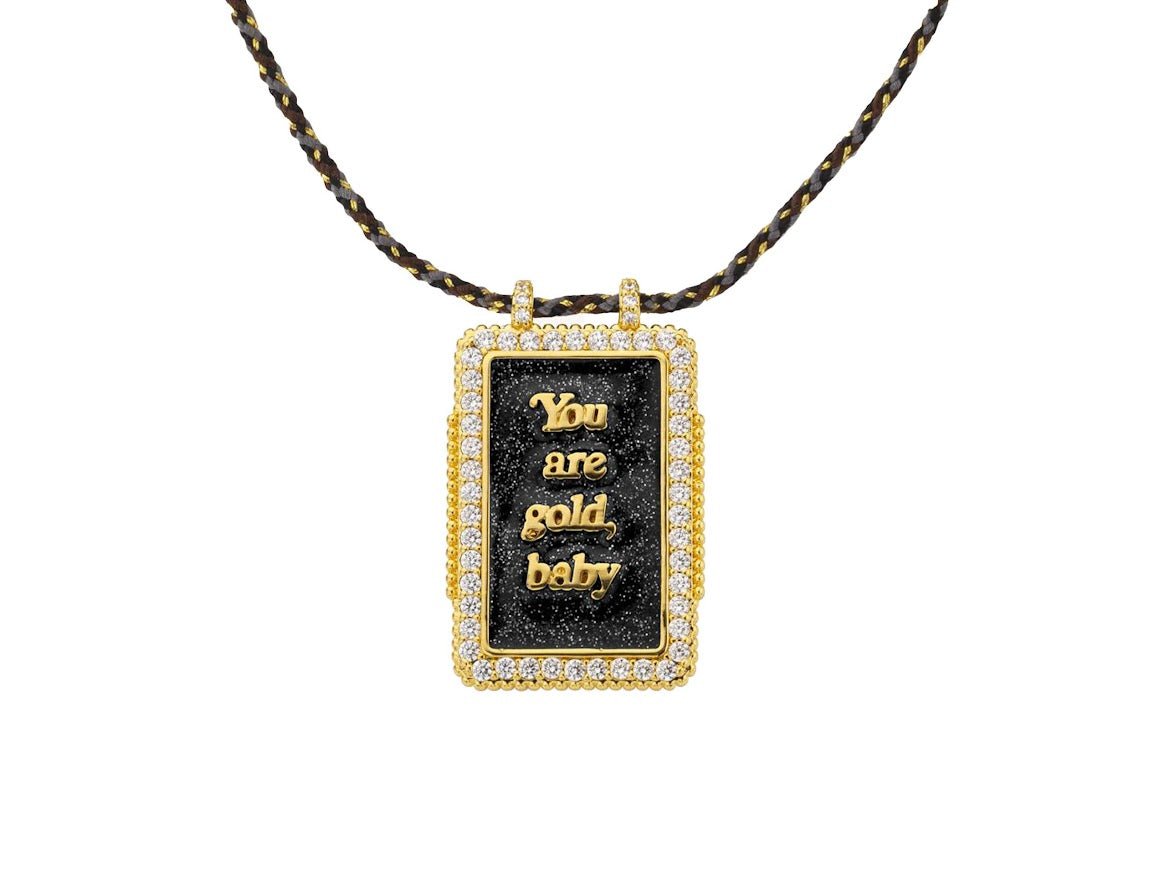 Gold Reversible Heart Charm Necklace with CZs.