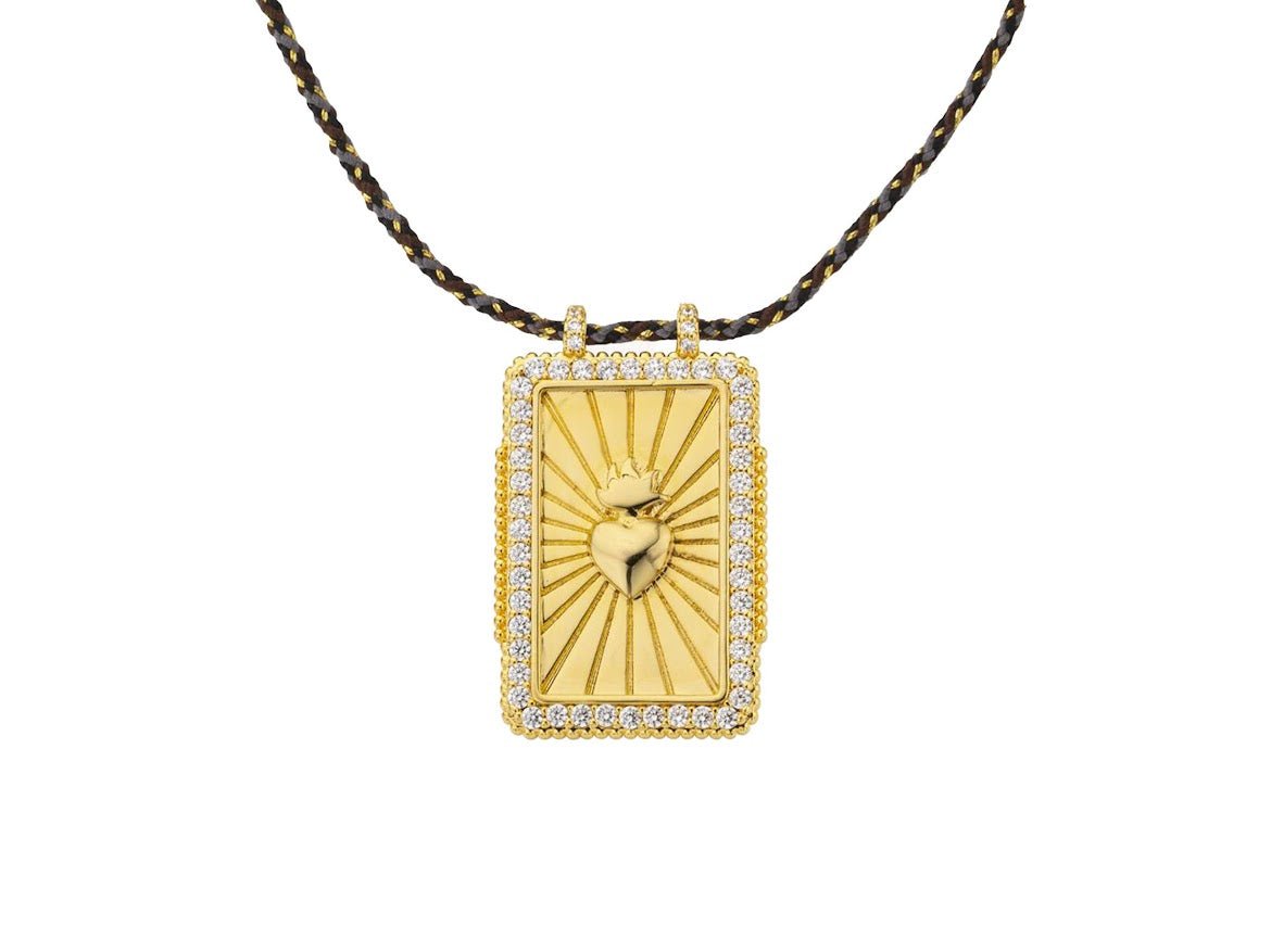 Gold Reversible Heart Charm Necklace with CZs.