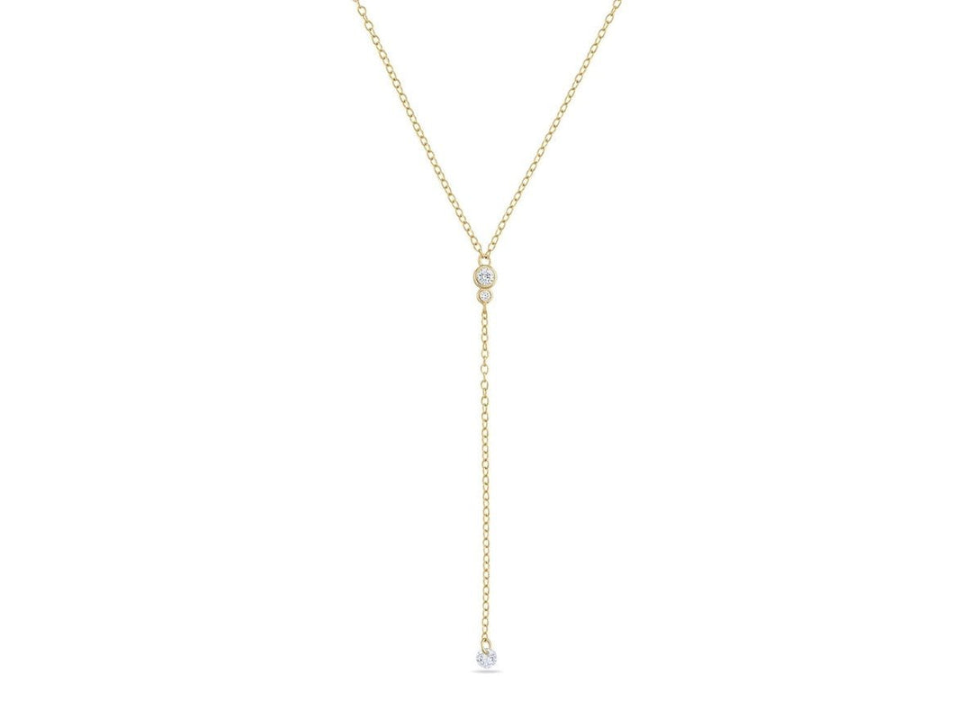 Gold Lariat Necklace with CZs