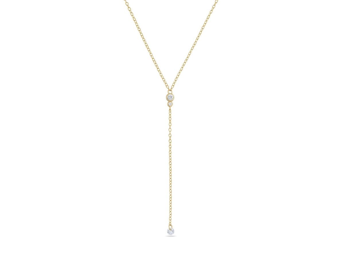 Gold Lariat Necklace with CZs