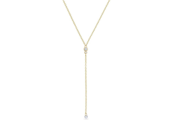 Gold Lariat Necklace with CZs