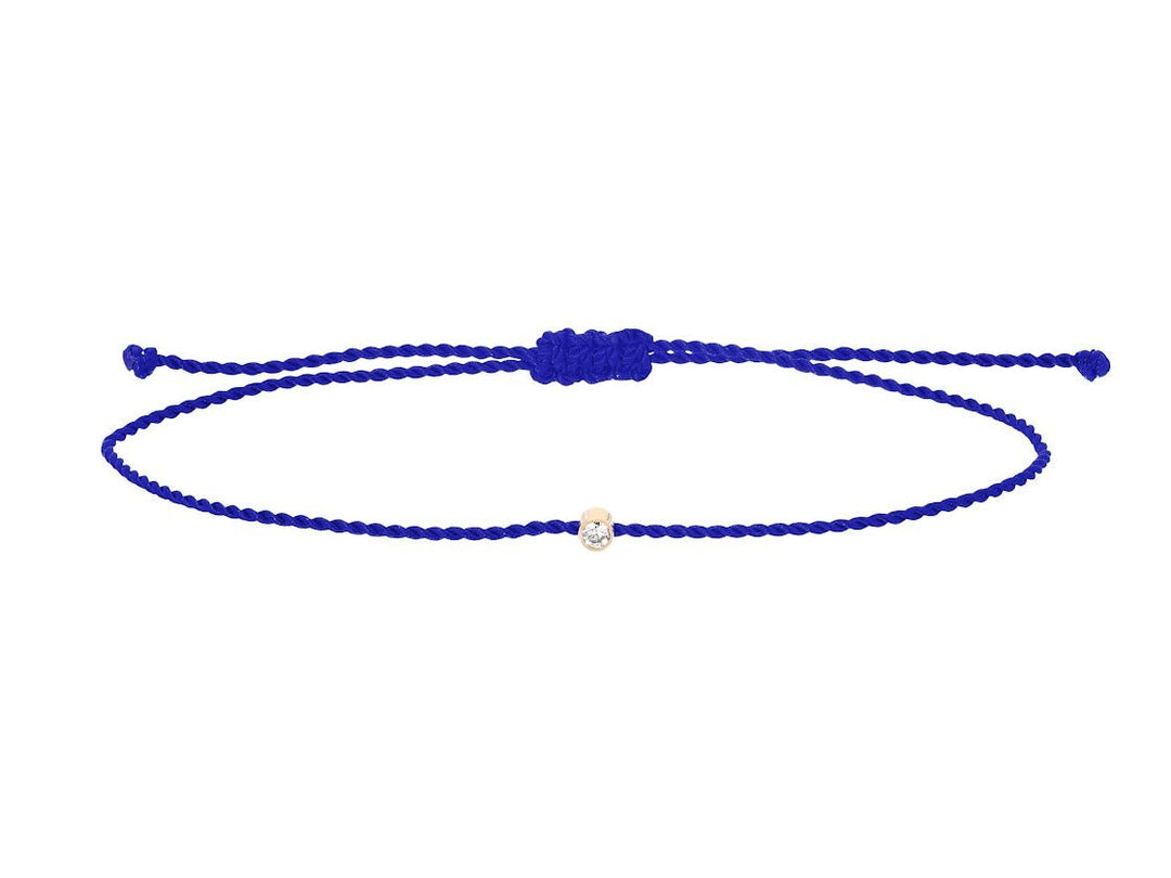 14k and Navy Cord Bracelet with Single Diamond