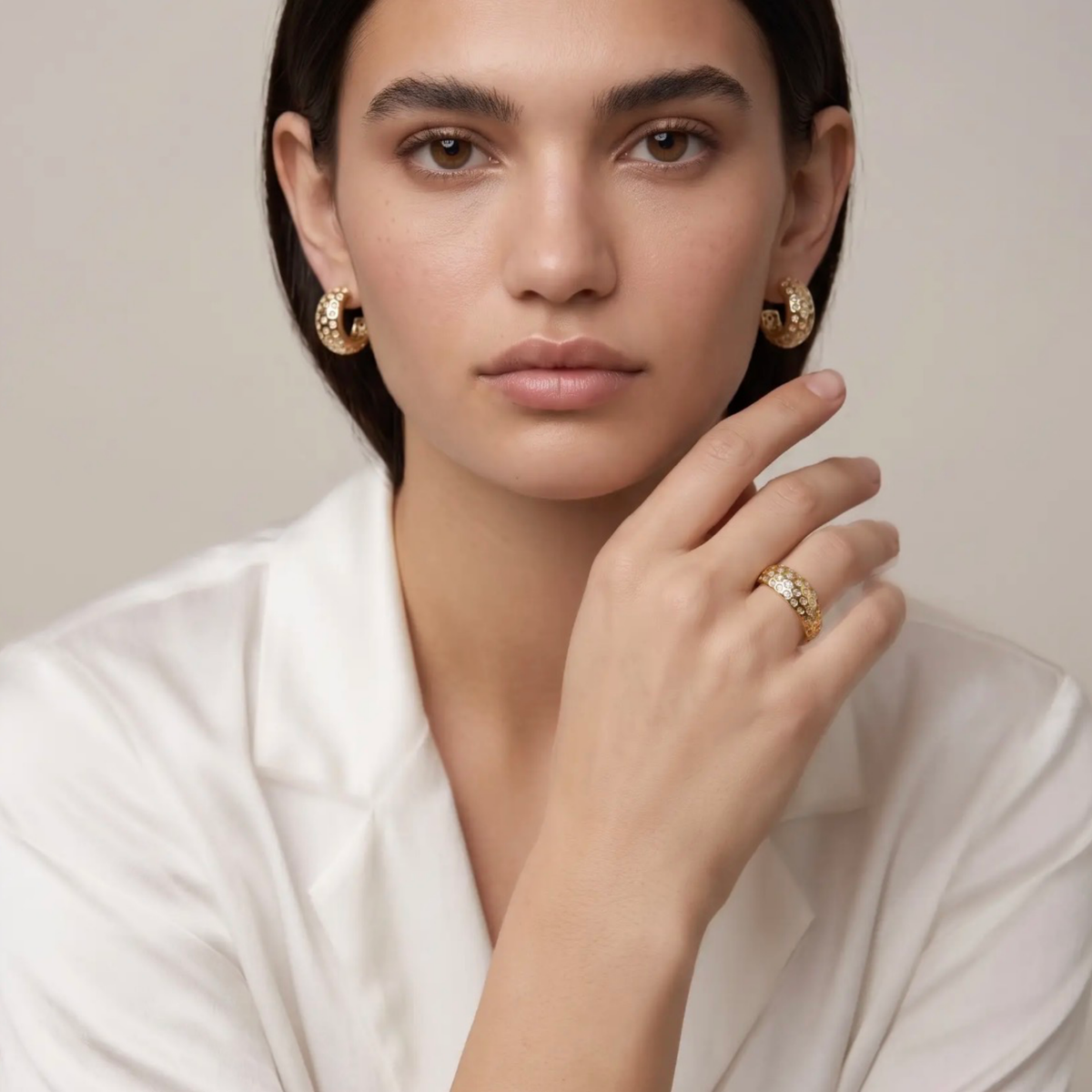 Gold Dome Ring with CZs