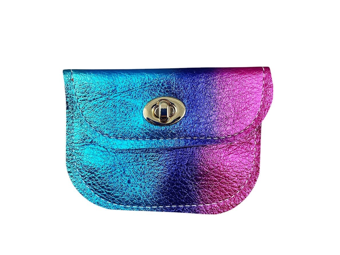 Small Ombre Blue/Pink Metallic Leather Wallet.