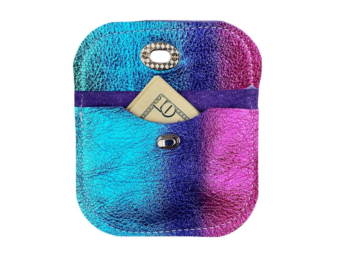 Small Ombre Blue/Pink Metallic Leather Wallet.