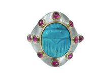 Load image into Gallery viewer, SS/10k Gold Turquoise Scarab Ring with Rubies

