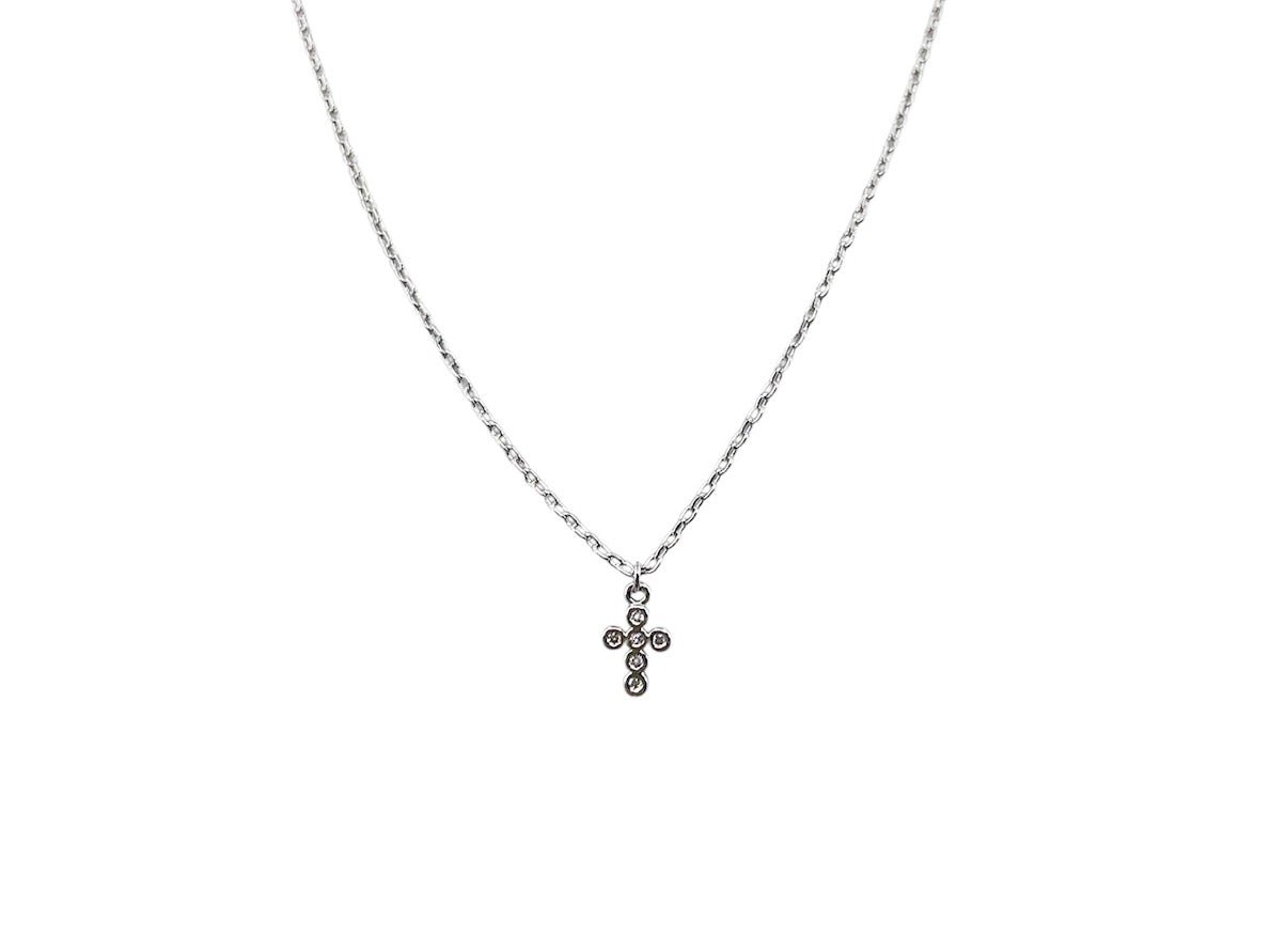 Silver Tiny Cross Necklace with CZs
