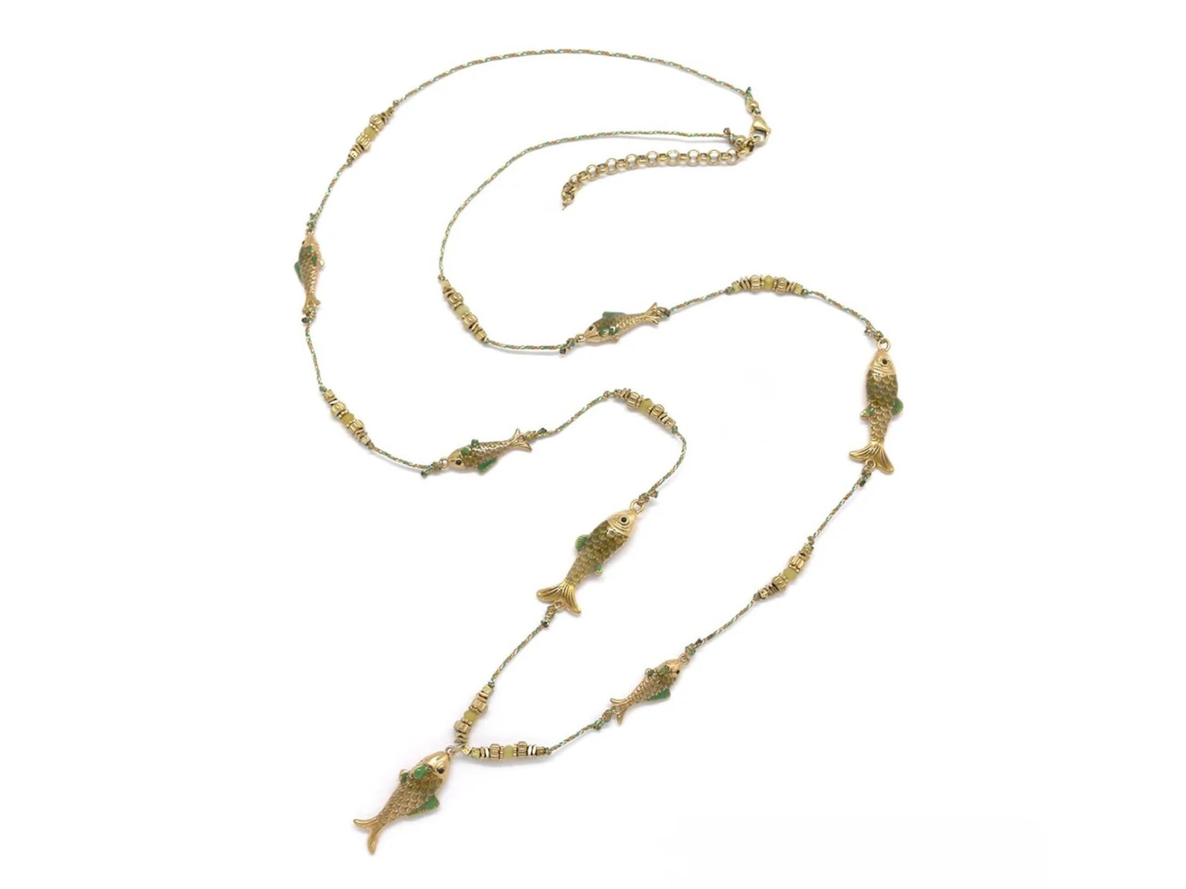Seven Gold and Colorful Fish Necklace