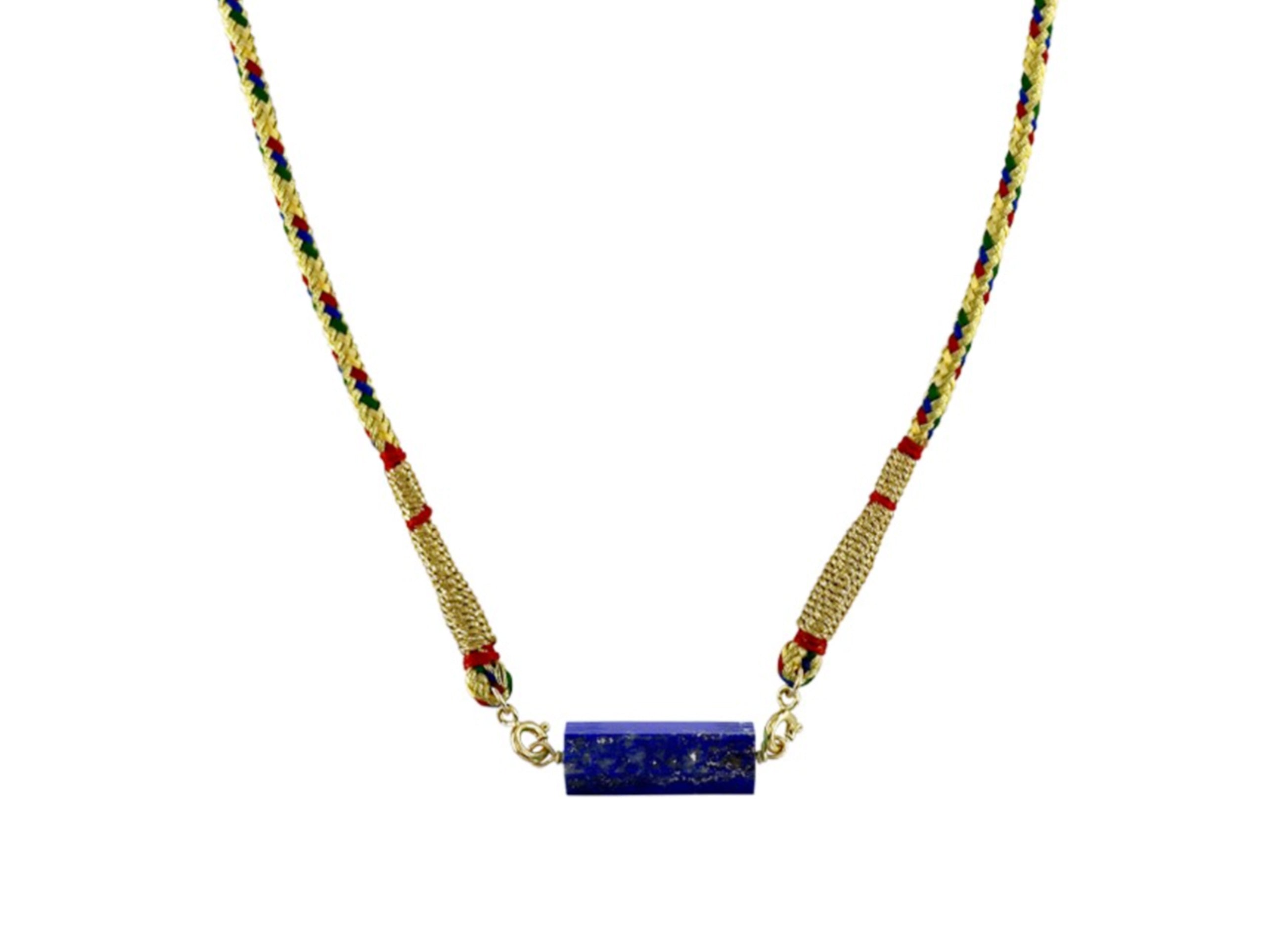 Woven Necklace with Lapis Roller