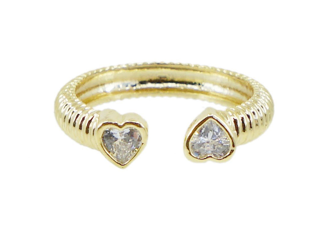 Gold Ridged Band with CZ Hearts