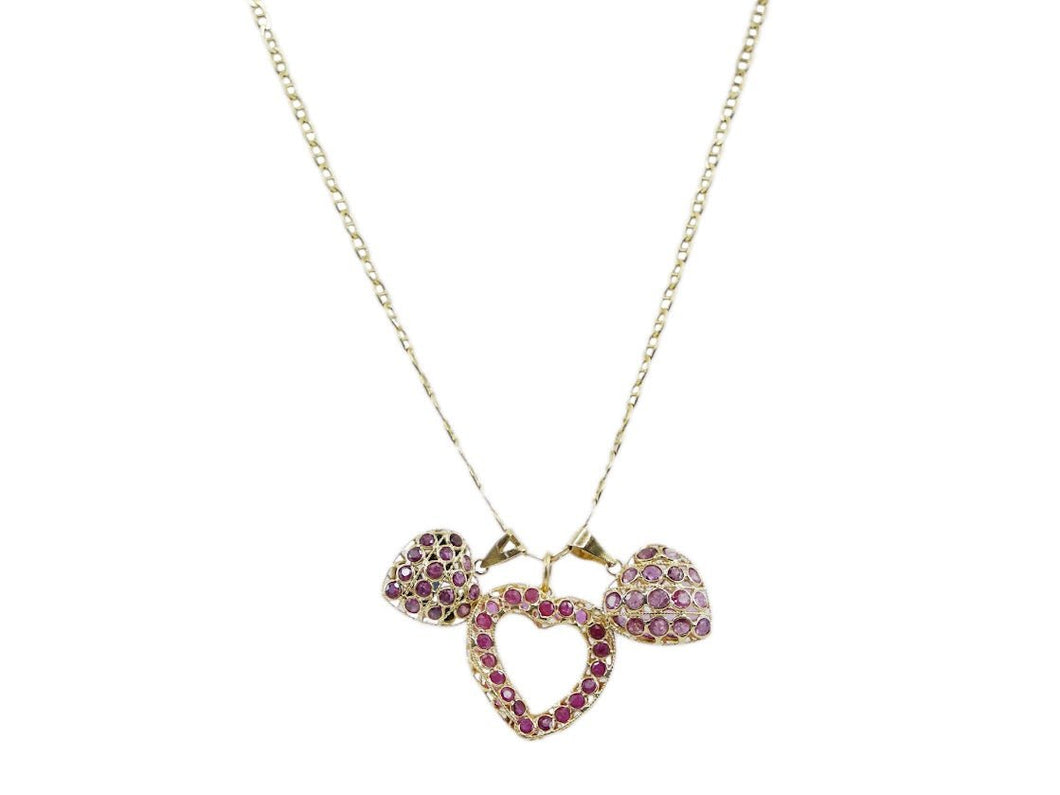 14k/18k Yellow Gold Necklace with Heart Charms