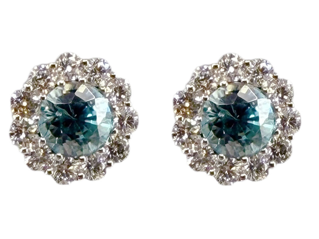 18k Blue Zircon and Diamond Earrings