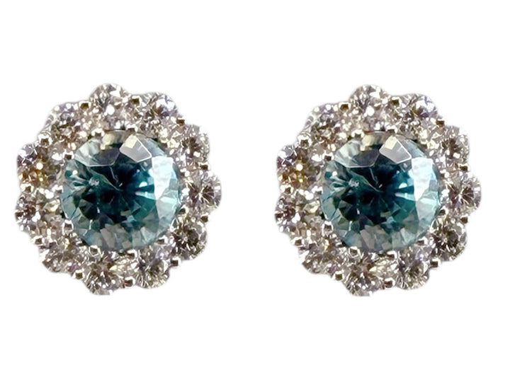 18k Blue Zircon and Diamond Earrings