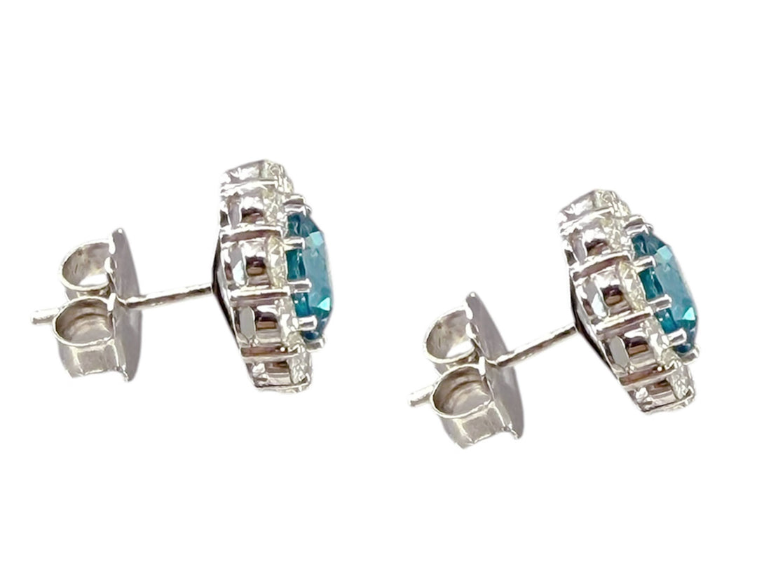 18k Blue Zircon and Diamond Earrings