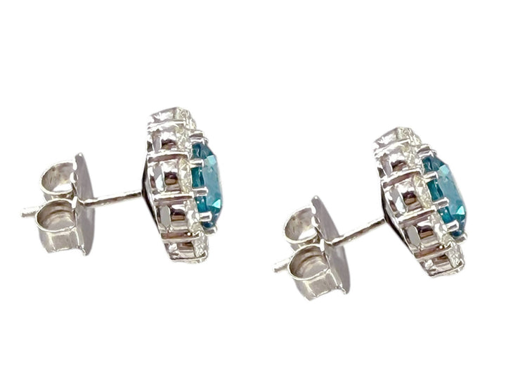 18k Blue Zircon and Diamond Earrings