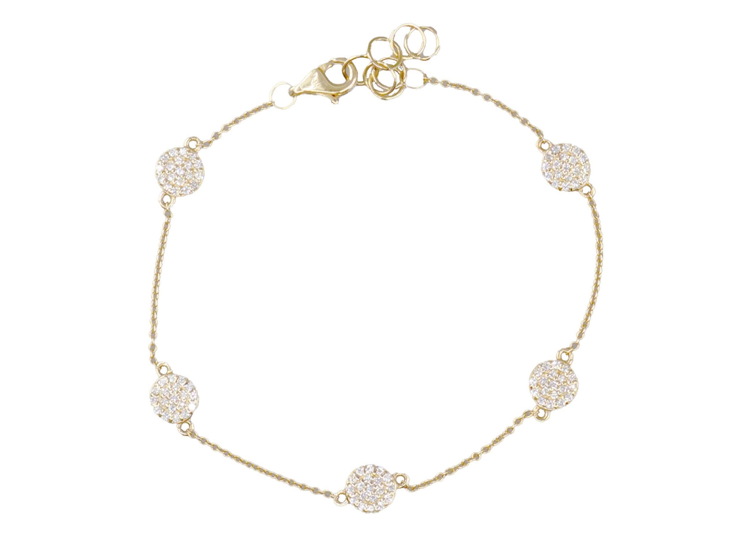 14k Dot Station Chain Bracelet with Pave Diamonds