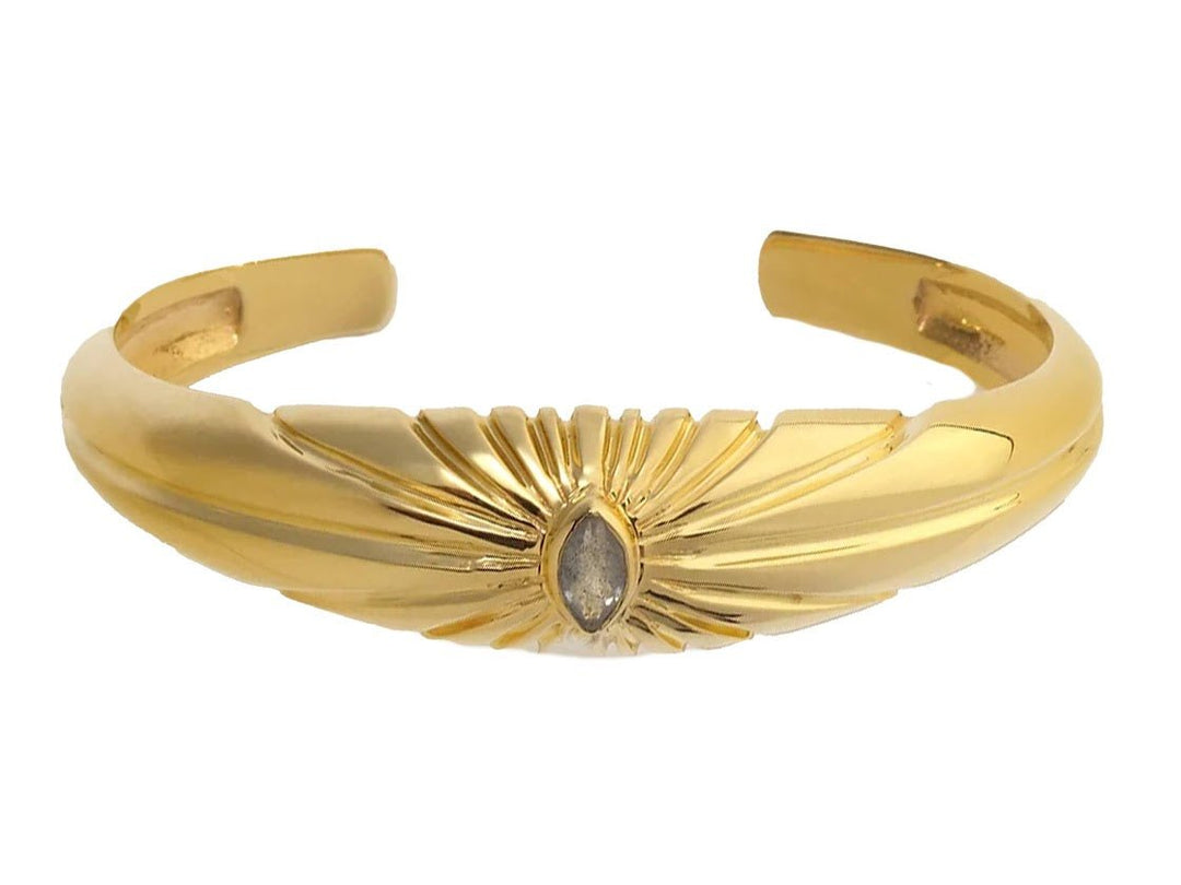 Gold Rayed Cuff Bracelet with Labradorite.