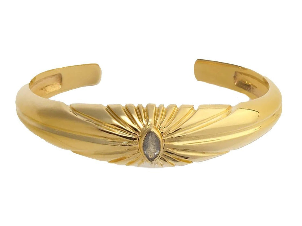 Gold Rayed Cuff Bracelet with Labradorite