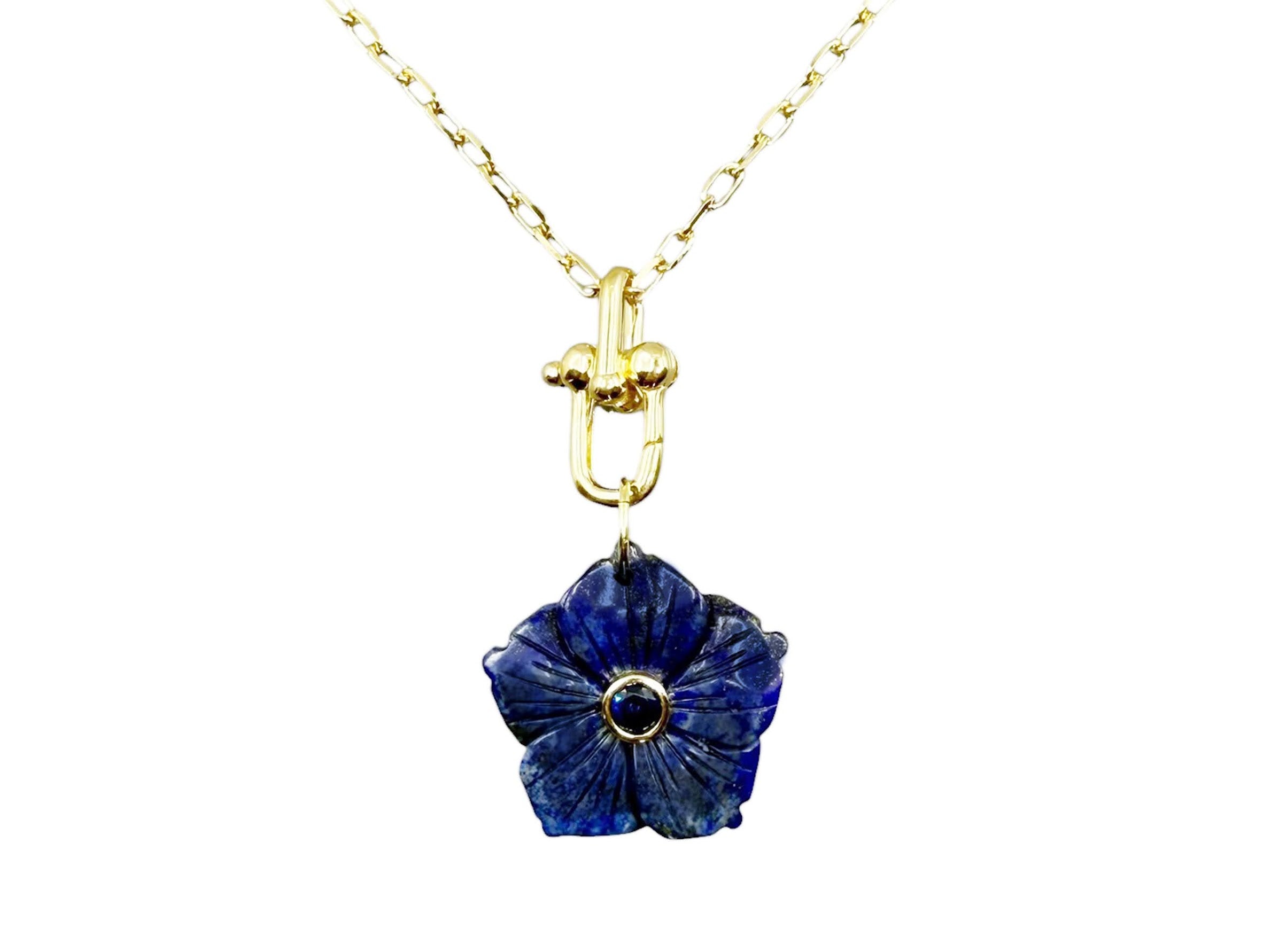Lapis Flower Charm with Topaz Necklace