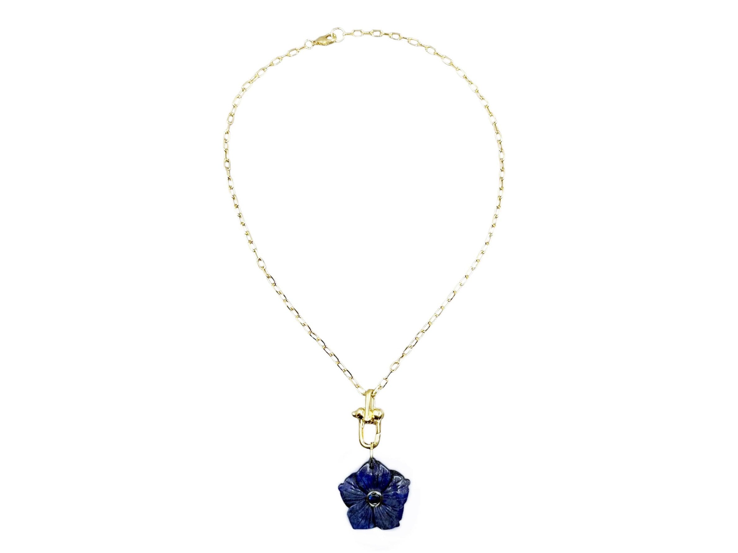 Lapis Flower Charm with Topaz Necklace