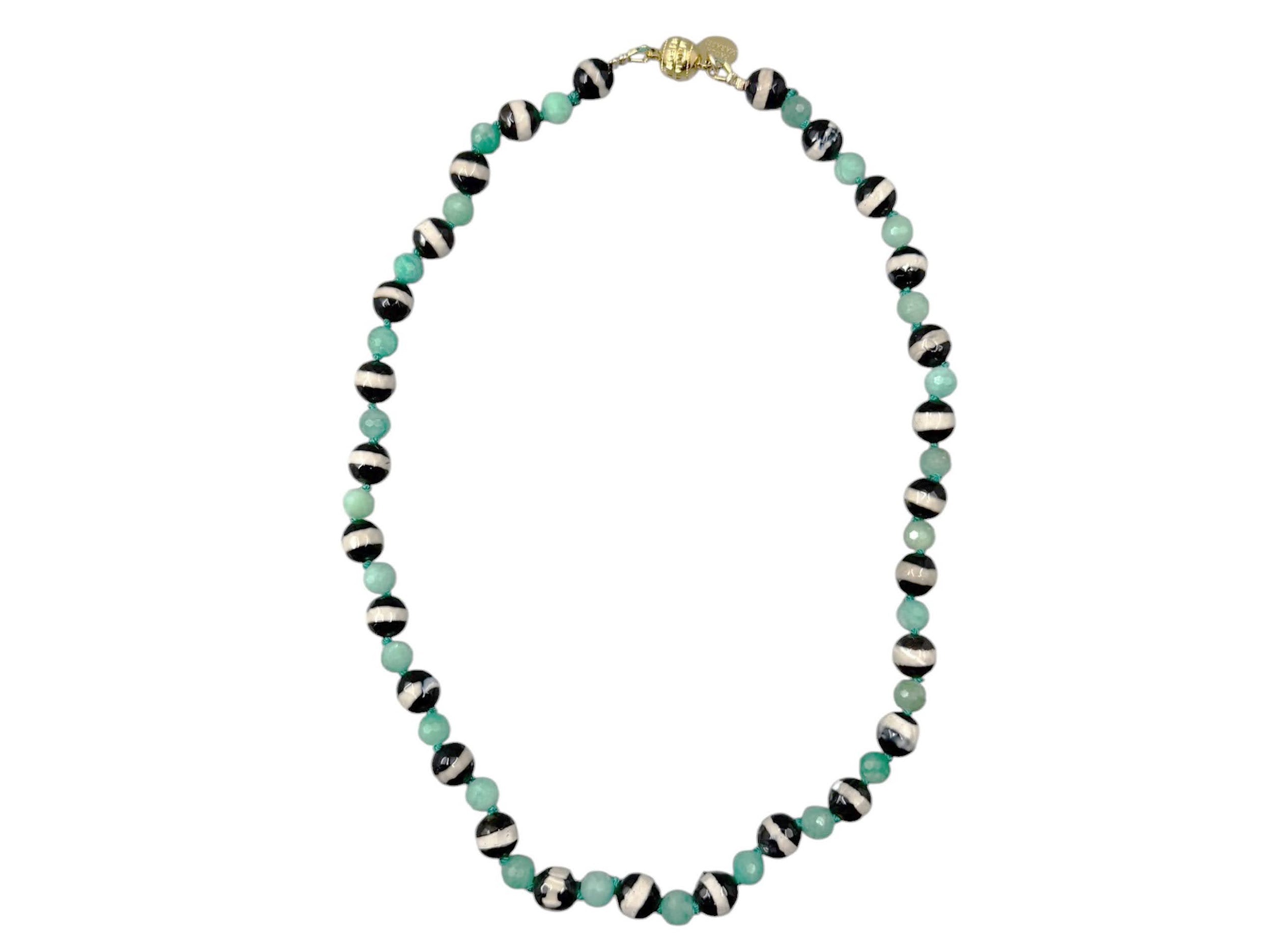 Tibetan Agate and Emerald Necklace