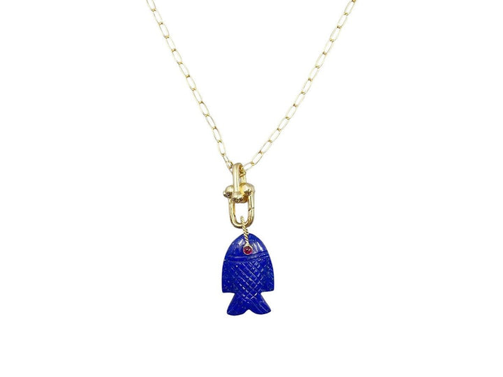 Navy Carved Fish Charm Necklace