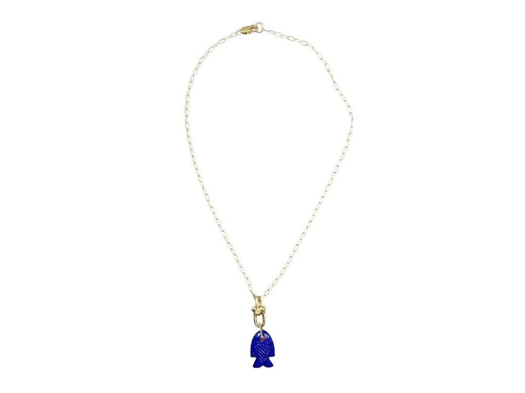 Navy Carved Fish Charm Necklace