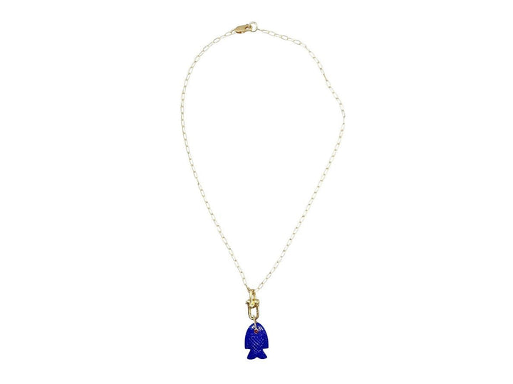 Navy Carved Fish Charm Necklace