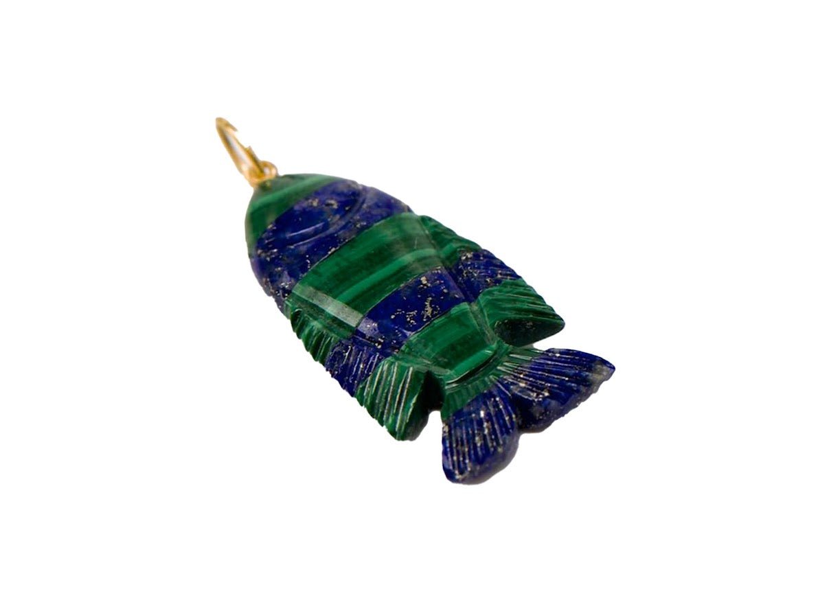 14k Malachite and Lapis Fish Charm
