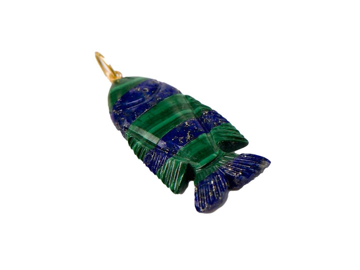 14k Malachite and Lapis Fish Charm