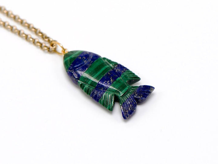 14k Malachite and Lapis Fish Charm