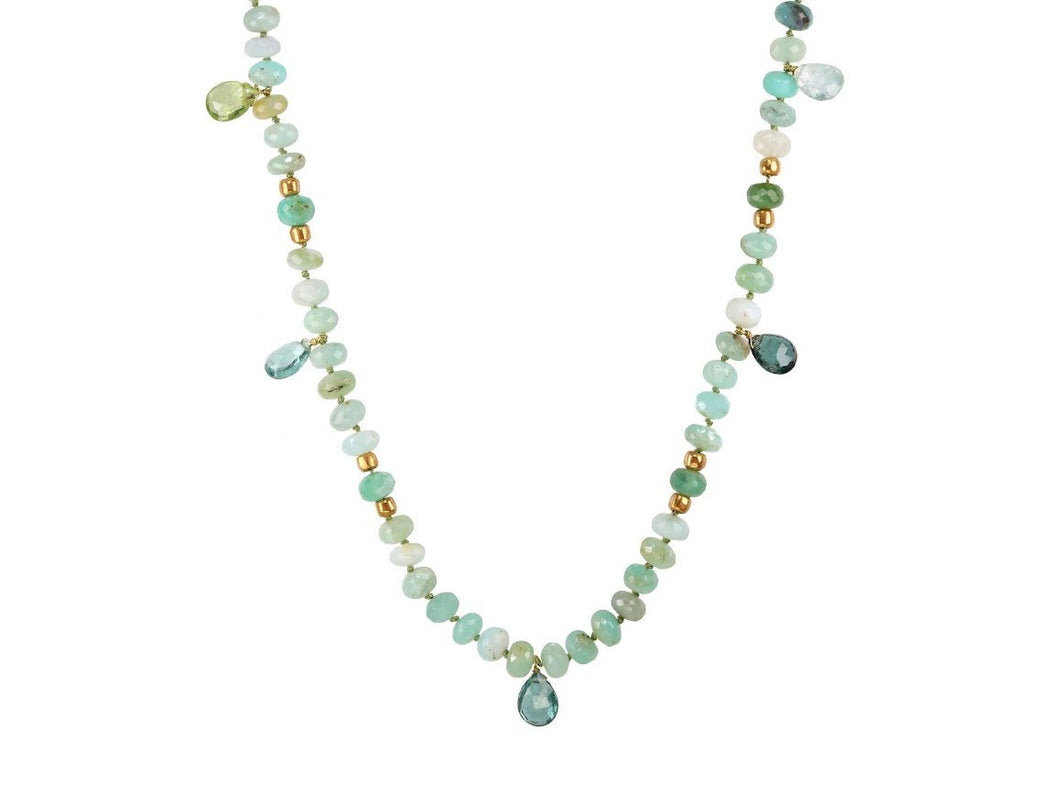 18k Necklace with Opal Roundels and Tourmaline Briolettes