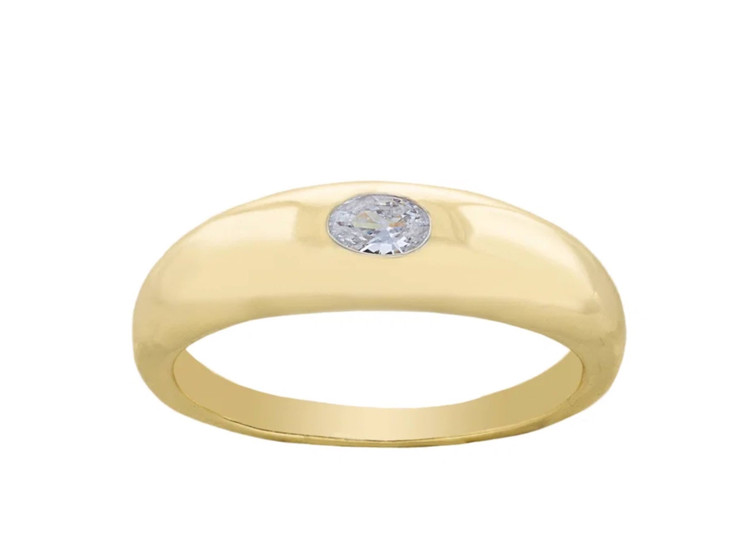 Gold Band Ring with Oval CZ