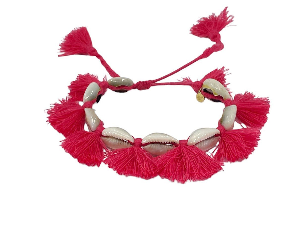 Shell and Red Tassel Woven Anklet