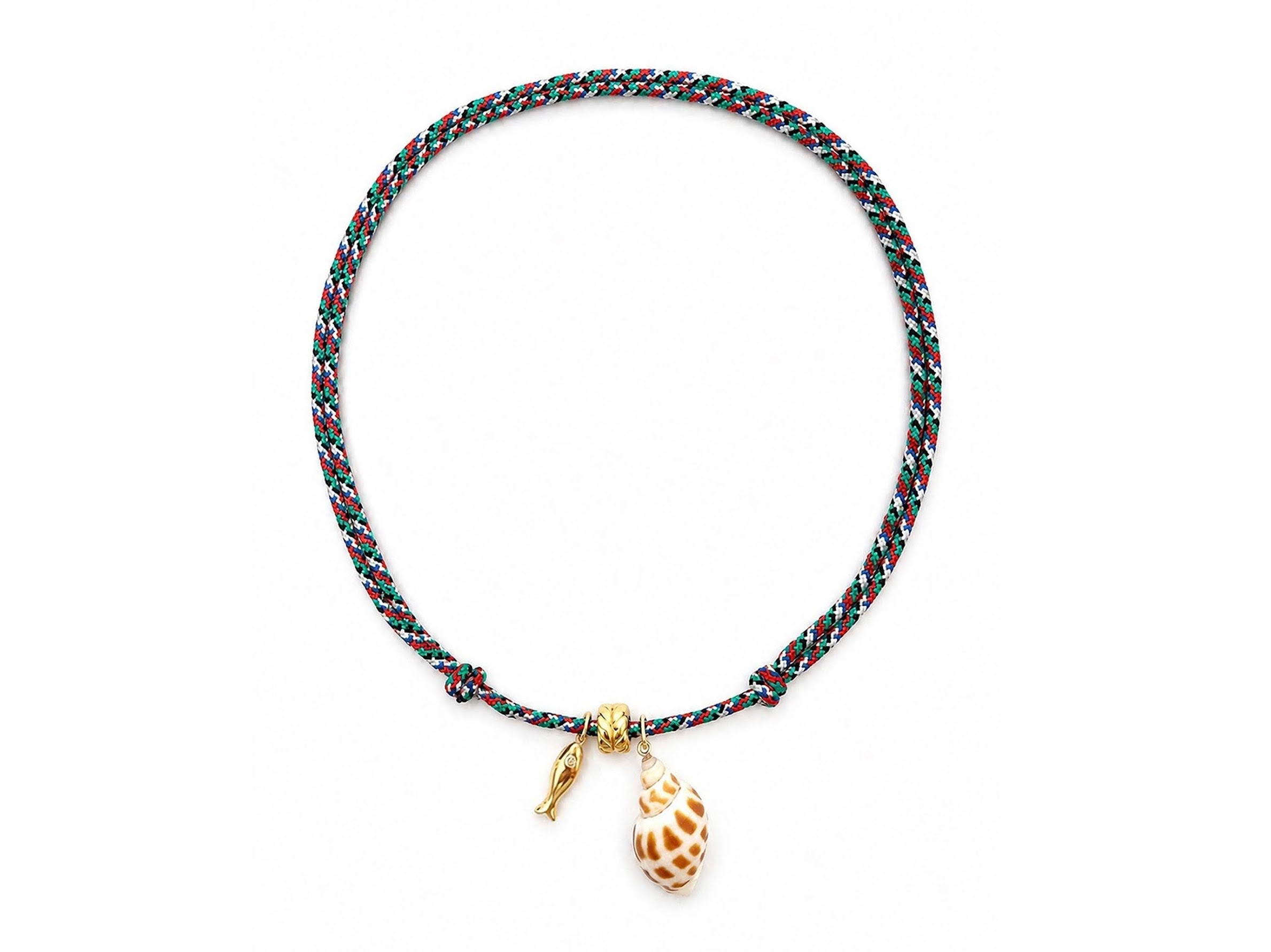 Fish Charm and Shell Charm on Woven Cord Necklace