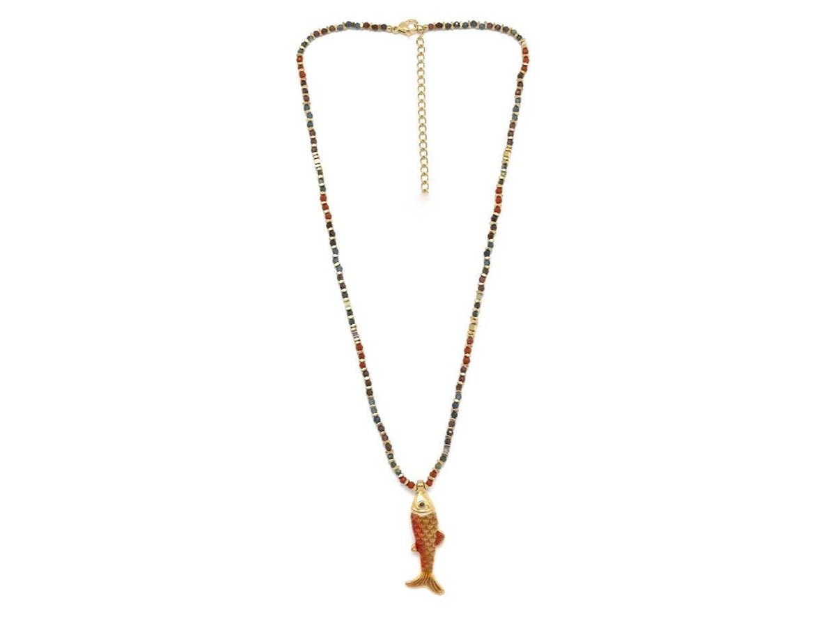 Beaded Necklace with Fish Charm