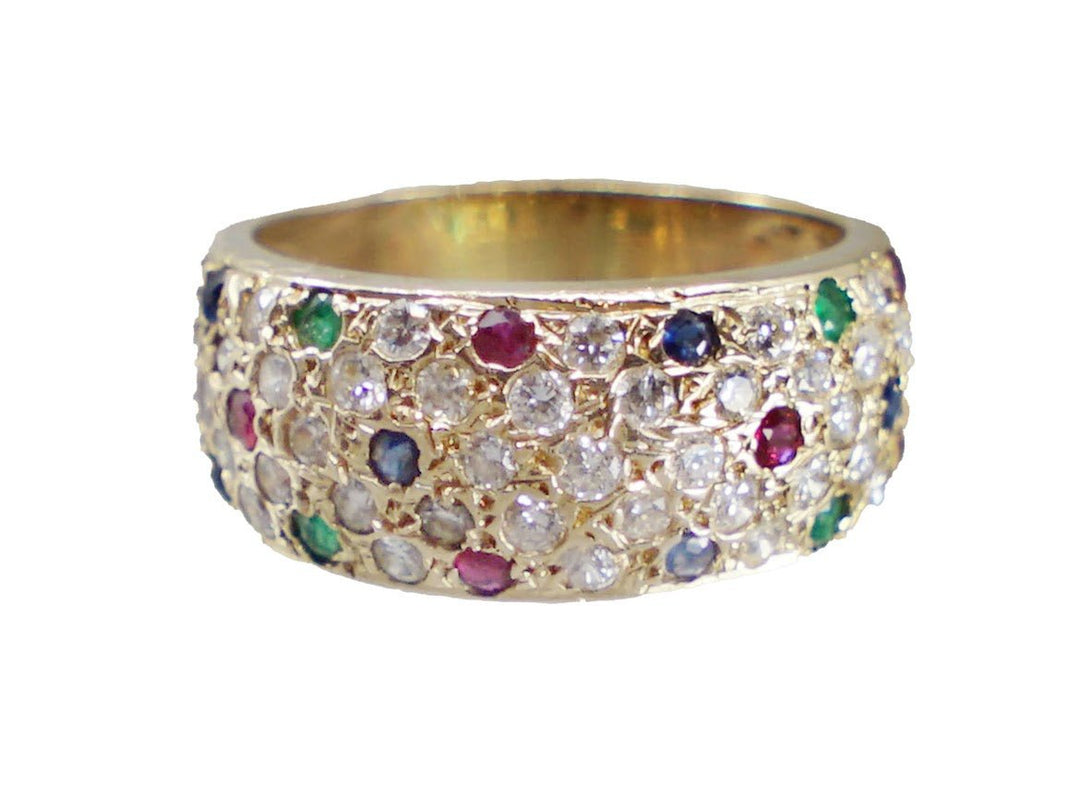 14k Diamond, Sapphire, Emerald, and Ruby Ring